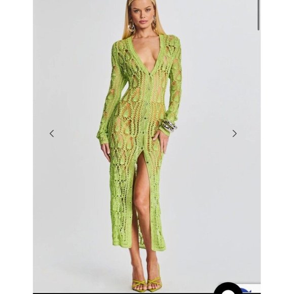 SER.O.YA Allison Crochet Cardigan Lime Green Open Knit - Picture 1 of 8